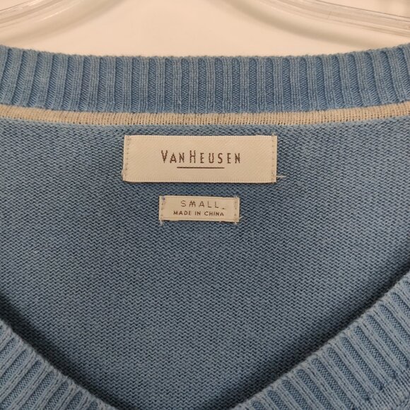 Van Heusen Men's Sweater Size S Cotton Argyle Blue Old Money Golf Tennis Preppy - Picture 2 of 7
